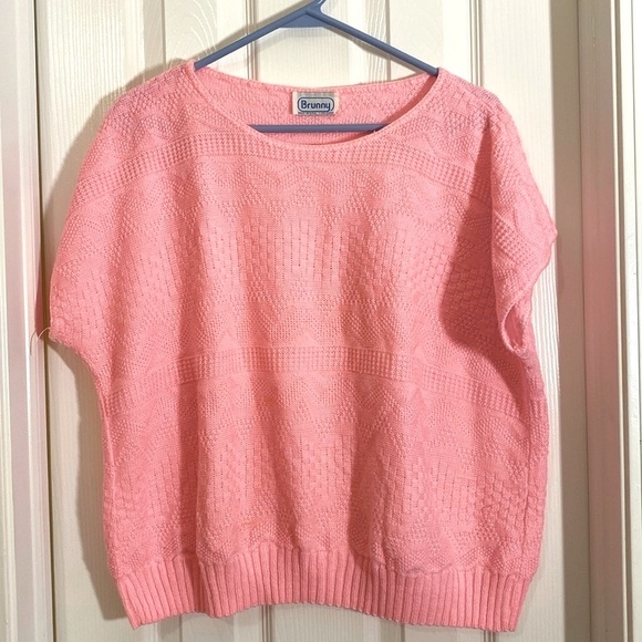 Vintage Brunny 80s Pink Textured Short sleeve sweater top - Picture 1 of 5